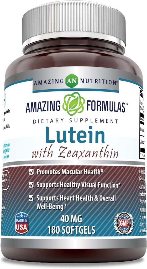 פורמולה מדהימה Lutein 40 מ"ג עם Zeaxanthin 1600 mcg | Softgels תוסף | Non-GMO | Gluten Free | Made in USA (40 מ"ג, 180, Count)