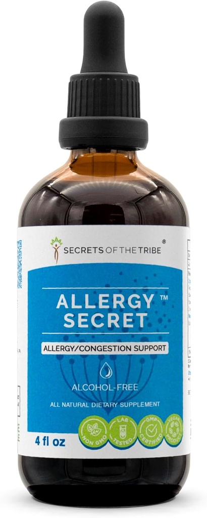 Allergy Secret Alcohol-Free Extract, Tincture, Glycerite Rosemary, Mullein Leaf, Marshmallow, Sting Nettle, Eyebright. Allergy/Congestion Support (4 FL OZ)
