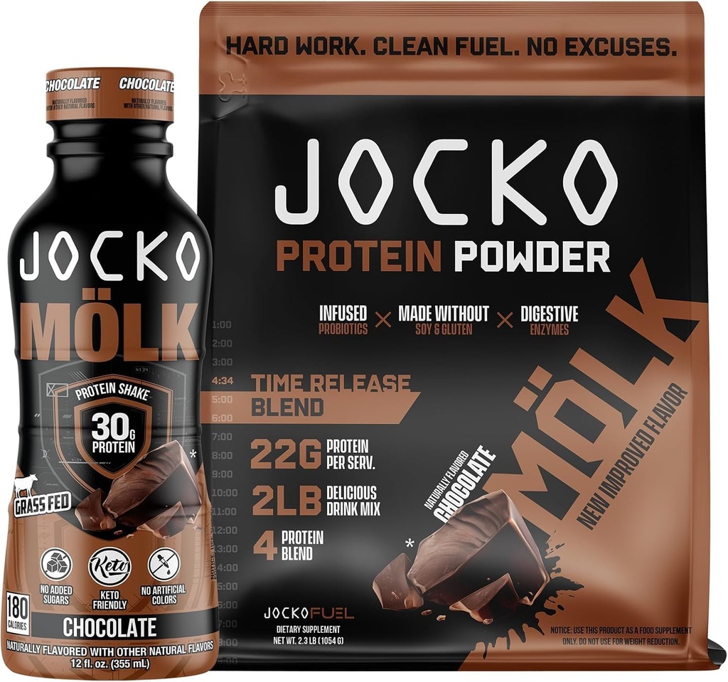 Jocko דלק 2 Pack Bundle - אבקת חלבון שוקולד ו- RTD חלבון שקד