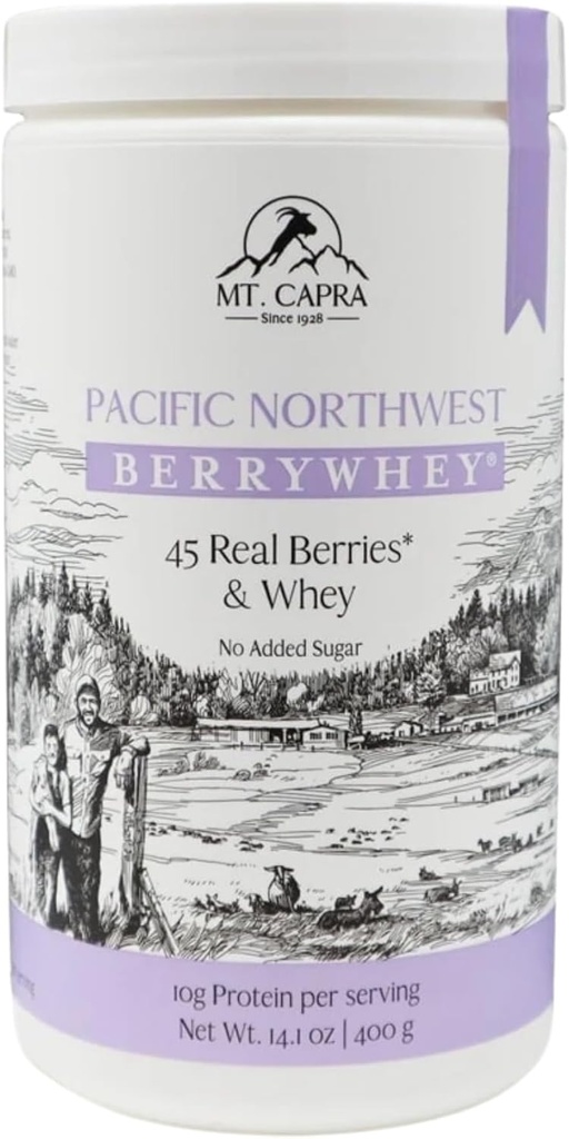 Mt. Capra Pacific Northwest BradWhey | Non-GMO Meal החלפת Shake High in Antioxidants with Locally Grown Blueberries, Aronia Berry, and Goat Whey Protein