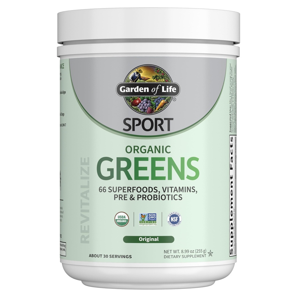 Garden of Life Sport Nutrition Greens ו Superfoods אבקת לנשים וגברים - Unflavored, אורגני בלנדרה - Spirulina, פירות, ויטמינים, Pre & Probiotics, Mushrooms, תחליפי אתלטיקה, 30 משרתים