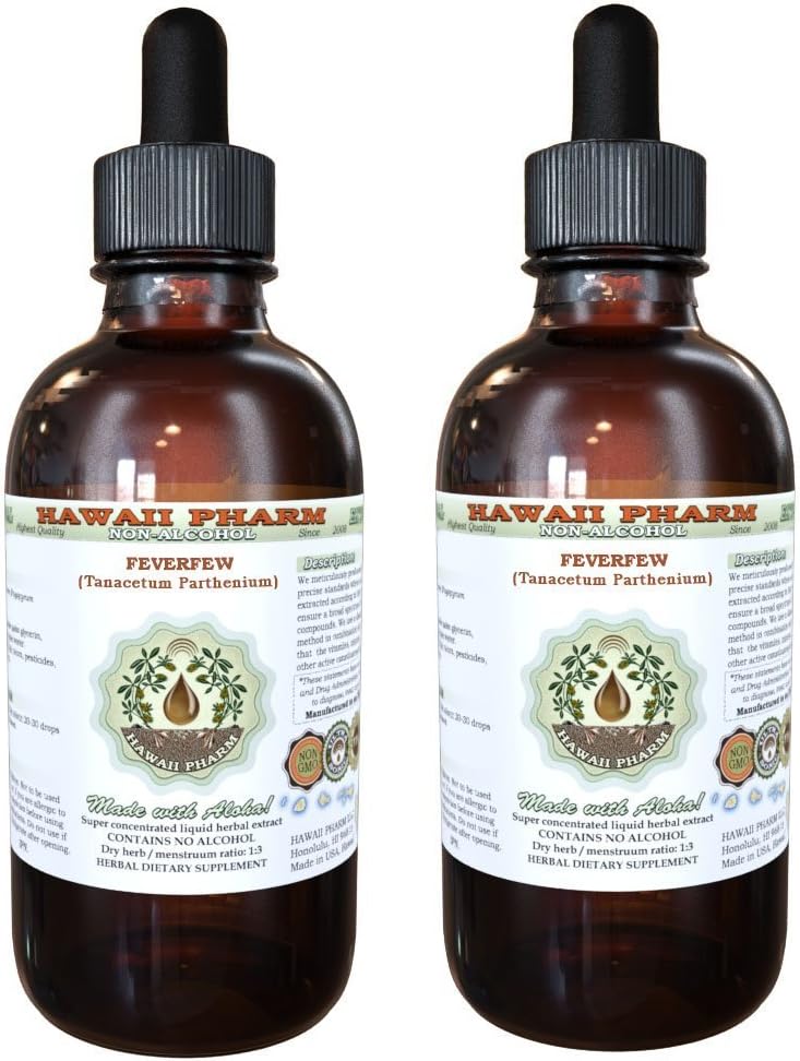 פליטת נוזלים ללא אלכוהול, אורגני Feverfew (Tanacetum parthenium) Dried Herb Glycerite הוואי Pharm טבעי צמחי תוספת 2x4 oz