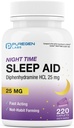 Puregen Labs Sleep Aid Caplets, Diphenhydramine HCl 25 מ"ג - 220 Count | תמיכה Deeper, Restful Sleep, Non Habit-Forming | Made in USA