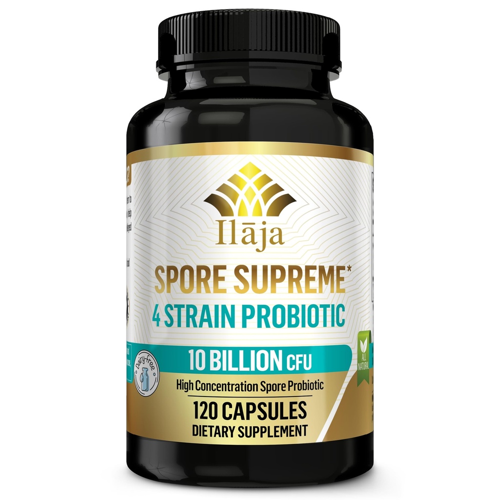 Spore העליון מבוסס Probiotic 120 קפסולת x 10 מיליארד / 4 Strain Formula - 4 חודשים אספקה - No Refrigeration Needed, Acid Resistant Strains, חלב חינם