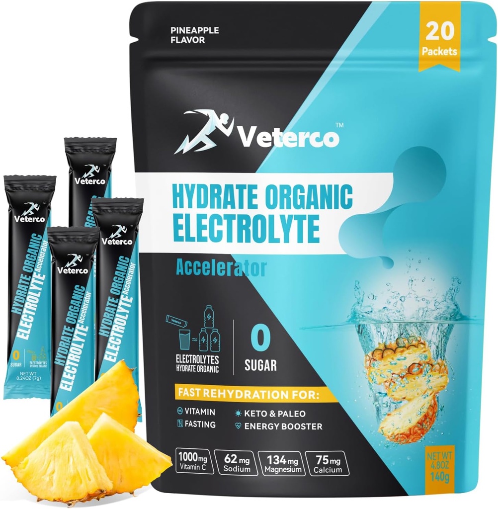 אבקת hydrolyte אלקטרוליטית, משקה אלקטרוליטי, משקאות hydrotion תוספת משקאות לערבב, hydrotion Packets עם ויטמין & מינרלים, Keto Friendly, טבעוני, non-GMO, No Sugar, Pineapple Flavor (20 מקלות)