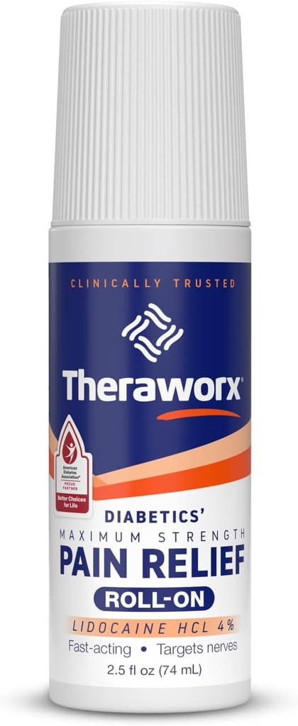 Theraworx מקסימום כוח דיבקטיקה כאב הקלה רול-על עם Lidocaine - 2.5 oz - 1 Count