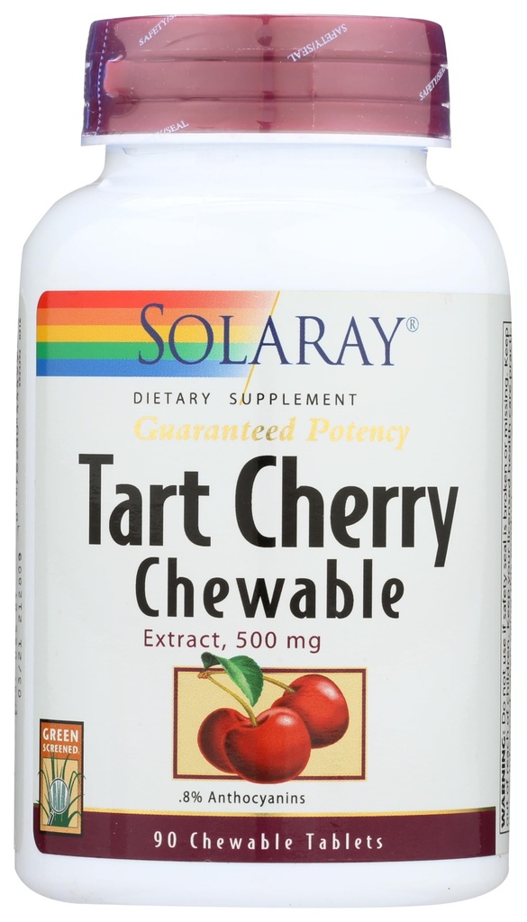 SOLAרי מבטיח תפוחי אדמה Tart Cherry פירות לחלץ, Chewable, Cherry (Btl-Plastic) 500 מ"ג | 90ct