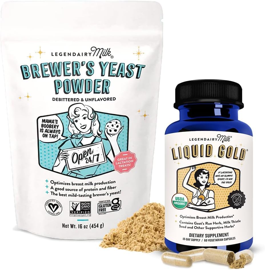 Legendairy Milk Liquid Gold + Brewer's Yeast, הנקה תוספי מזון להגדלת אספקת החלב - תמיכת Lactation לייצור חלב השד - Panugreek-Free, non-GMO,