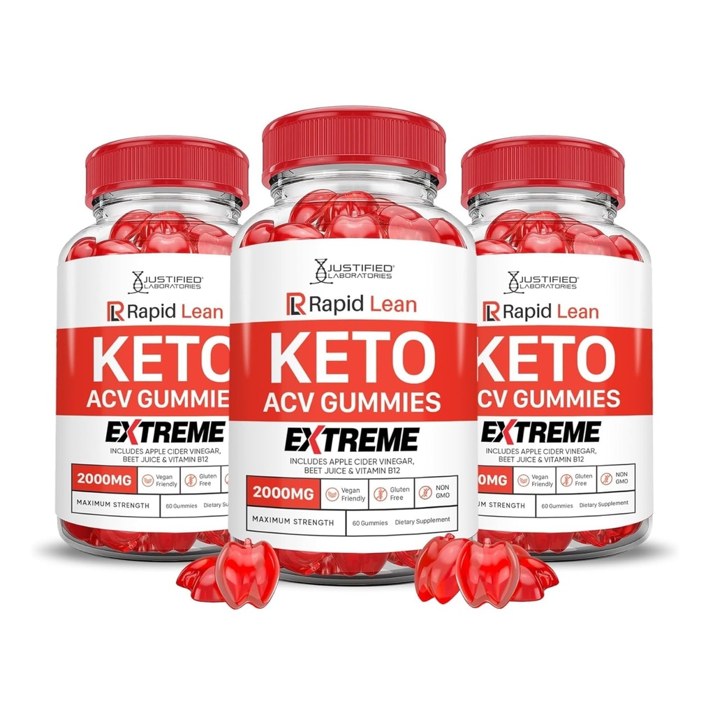 Justified Laboratories (3 Pack Rapid Lean Keto ACV Gummies Extreme 2000MG Rapid Lean Keto Gummies Apple Cider Vinegar פורמולה עם אבקת מיץ Pomegranate B12 טבעוני non GMO 180mys