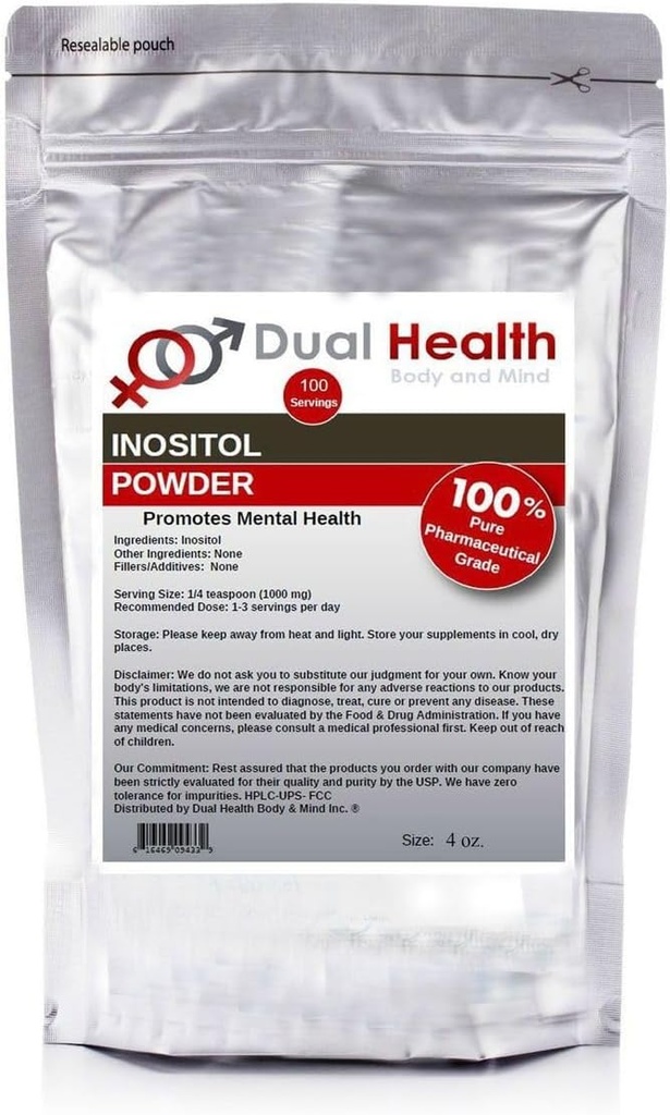 אבקת בריאות כפולה ומוח Inositol (4 oz) ויטמין B8 Antioxidants Bulk תוספי 1000 מ"ג לשרת