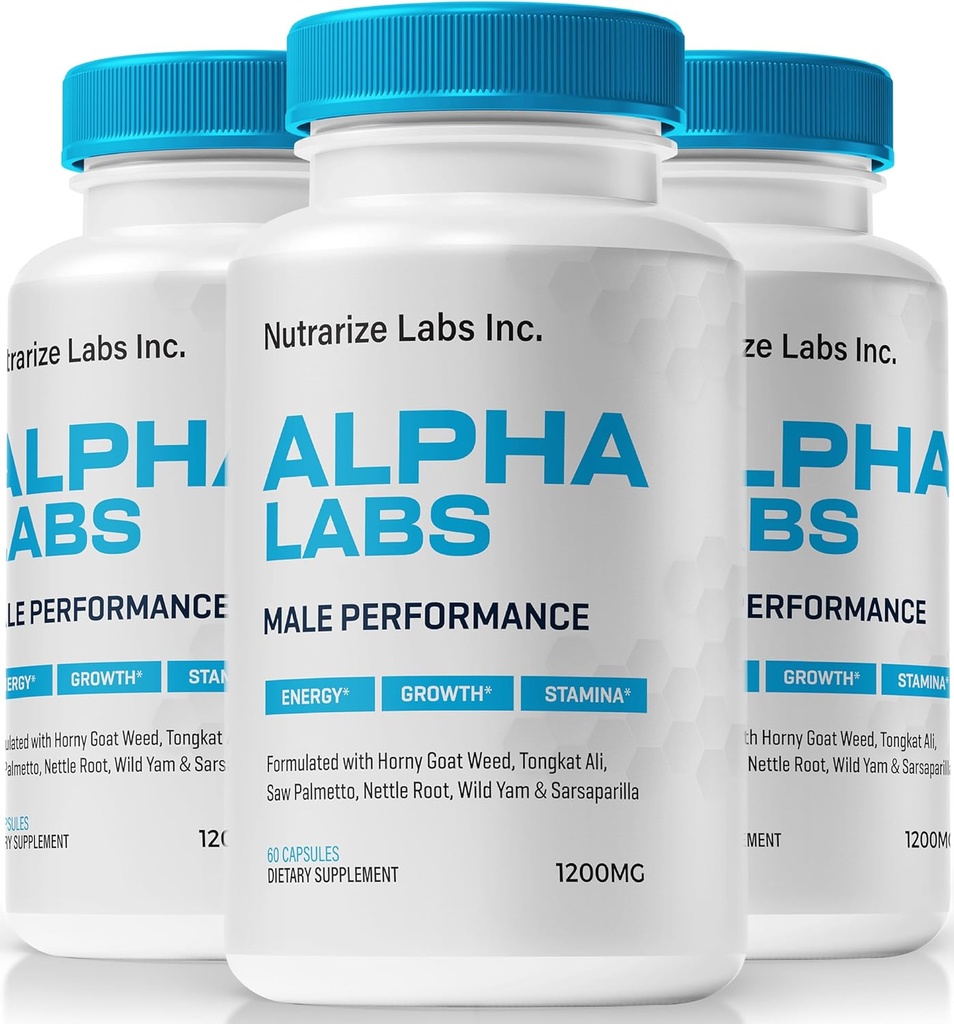 NutraRize (3 Pack) Alpha-Labs, פורמולה רשמית עבור גברים ותמיכה בשרירים, All-Natural Male Performance Pills to Sustain Stamina & Energy Levels, Alphalablabs me כמוסות סקירה (180 קפסולות)