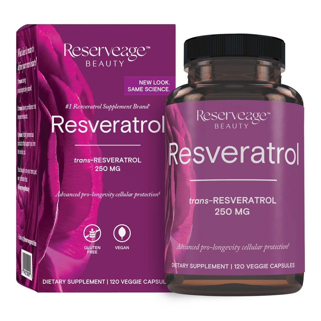 Reserveage Beauty Resveratrol 250 mg - Best Trans-Resveratrol - Vegan Antioxidant Supplement for Cellular & Heart Health - Aids Healthy Aging & Immune Health - 120 Capsules
