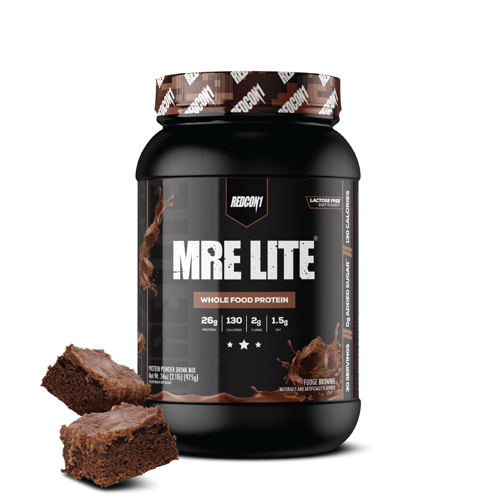 REDCON1 MRE Lite Whole Food אבקת חלבון, Fudge Brownie - Low Carb & Whey Free Meal החלפת with Animal Proteins - Easy to Digest Made with MCT שמנים (30 משרתים)