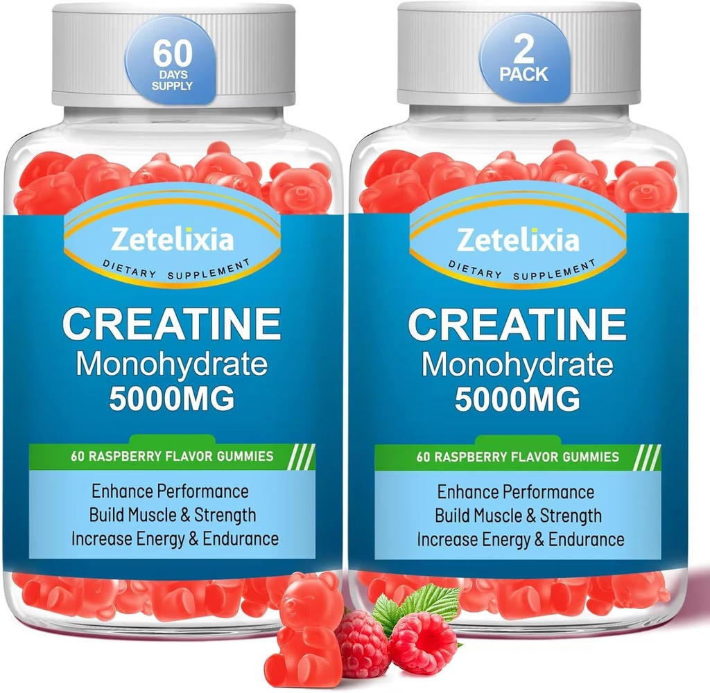 2 Pack Creatine Monohydrate חניכיים, Creatine Monohydrate עבור גברים ונשים, Enhanced פורמולה עם BCAA, ויטמין B12, טאורין, תמיכה שרירים, אנרגיה Boost, סוכר חינם, טבעוני, 120 הרוזן