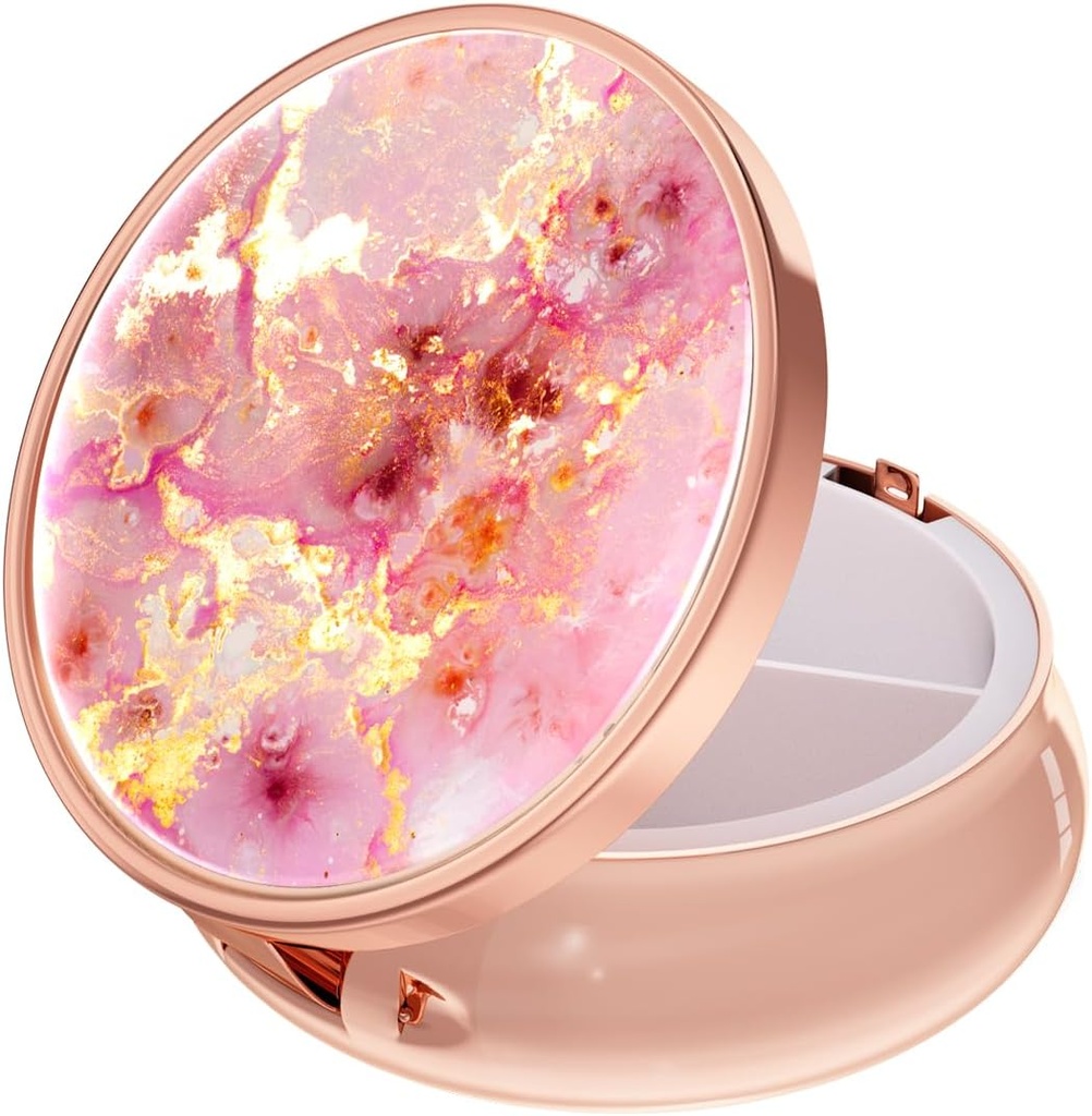 Ruidr Pill Box, 3 השוואת תרופות מקרה, Small Metal Travel Medicine Box for Purse & Pocket, Rose Gold, Gold Pink Marble