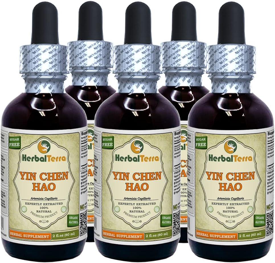 יין צ'ן Hao (Artemisia Capillaris) Tincture, אורגני Dried Herb נוזל לחלץ (שםBrand: HerbalTerra, Proly Made in USA) 5x2 fl.oz (5x60 מ"ל)