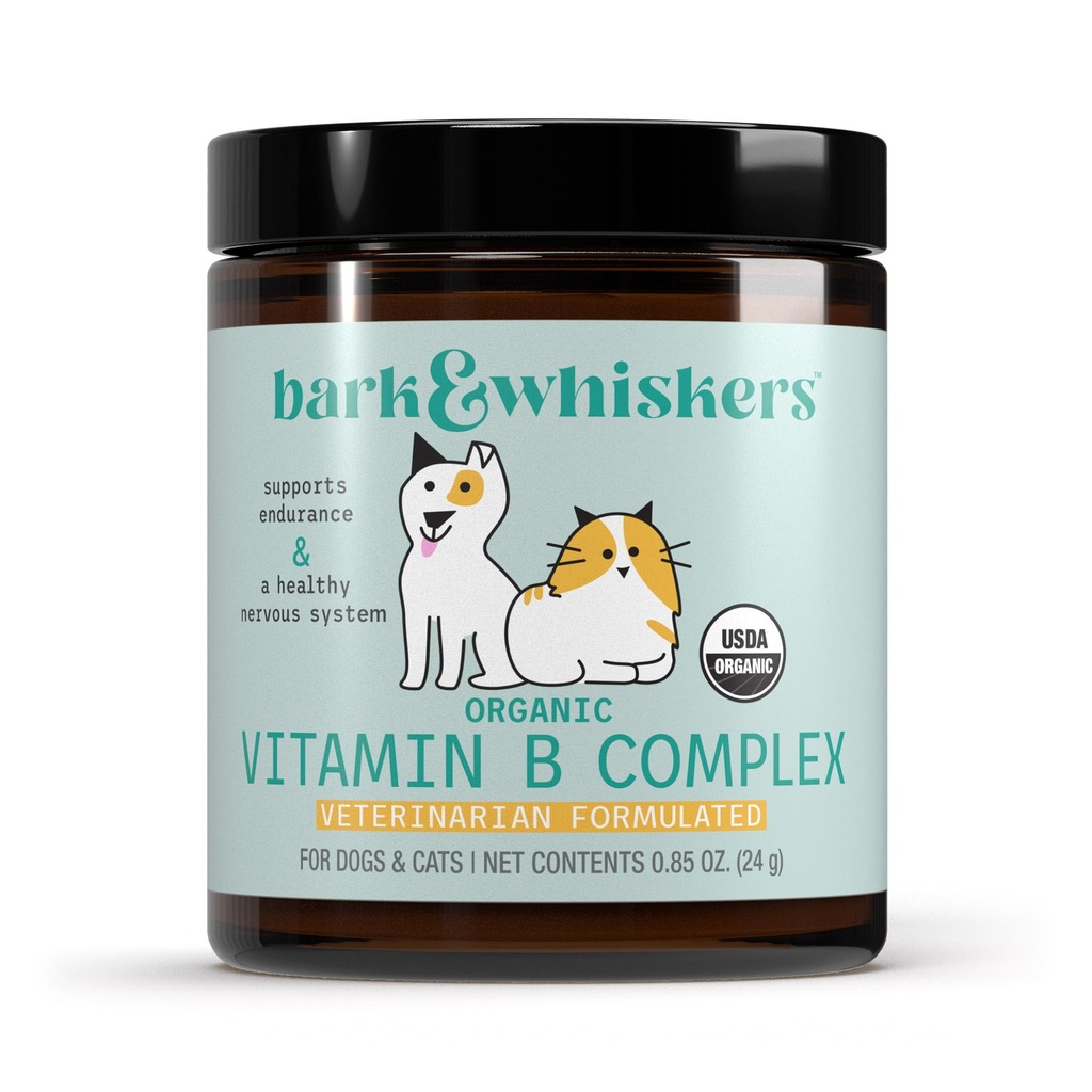 Bark & Whiskers אורגני ויטמין B Complex, 0.85 Oz. (24 גרם), 60 סקוטיים, תומך מערכת העצבים בריאה אנדורנס, פורמולה וטרינרית, non-GMO, מוסמך USDA אורגני, ד"ר מריקולה
