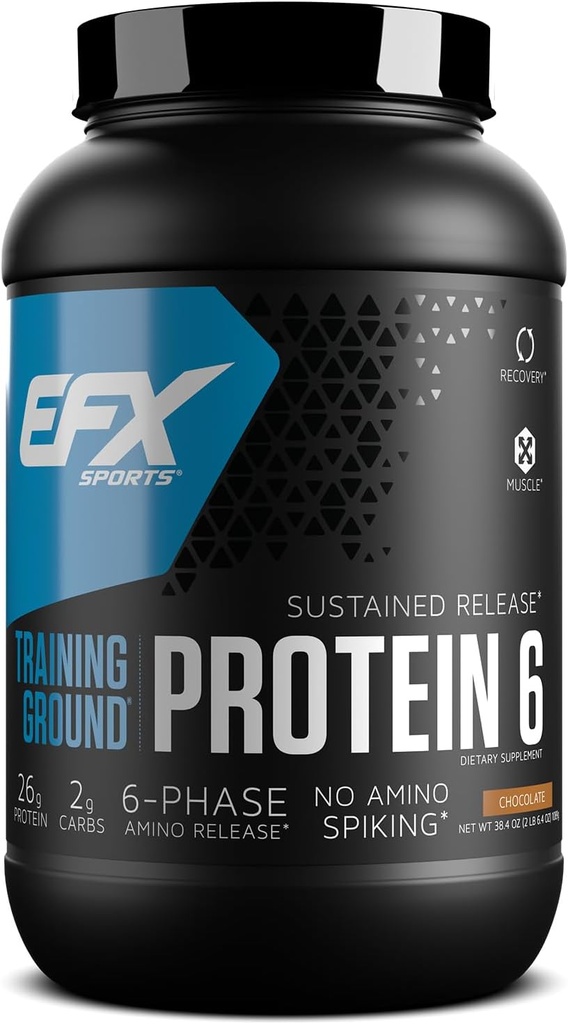 EFX Sports Training Ground חלבון 6 | Whey Isolate & Concentrate, Egg White & Pea חלבונים | 26g 6-Source Sustained לשחרר חלבון | 32 מנות (Chocolate)