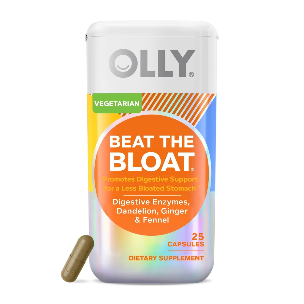 OLLY Beat the Bloat כמוסות, תמיכה מזיקה Enzymes, תוספת לנשים - 25 Count