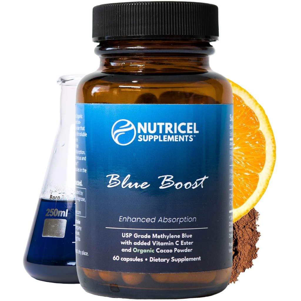 מזון מזינים Methylenelene Blue קפסולות - תוספי תזונה - Made in America Brand - 12mg (USP Reference Compliant) עם ויטמין C Ester Enhanced Absorption - צד שלישי נבדק (60ct)