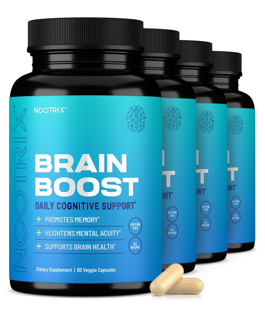 Nootrix Brain Boost Nootropic תוספת | תמיכה בזיכרון, מיקוד נפשי, בריאות קוגניטיבית ואנרגיה | Caffeine-Free, מקדם בריאות Mood & Brain function W/Gingko Biloba & DMAE | 240 קפסולות
