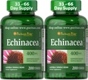 גאווה של Puritan's Pride Premium Echinacea Natural Herb Herbal תוסף 400 מ"ג, תוספת דיאטה לבריאות, תמיכה במערכת החיסון, 200 קפסולות שחרור מהיר, 2 Pack