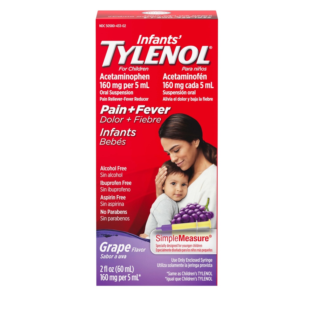 טיפול בכאב נוזלי של תינוקות & Fever Medicine, Oral Suspension, Acetaminophen for Soreגרון, כאבי ראש ושיניים, כאב Reliever & Fever מופחת לילדים; Grape Flavor, 2 fl. oz.