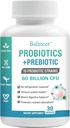 Probiotics and Organic Prebiotics for Women & Men, 60 מיליארד CFUs 10 Strains, Support Digestive & Gut Health, Gas & Bloating, 30 קפסולות