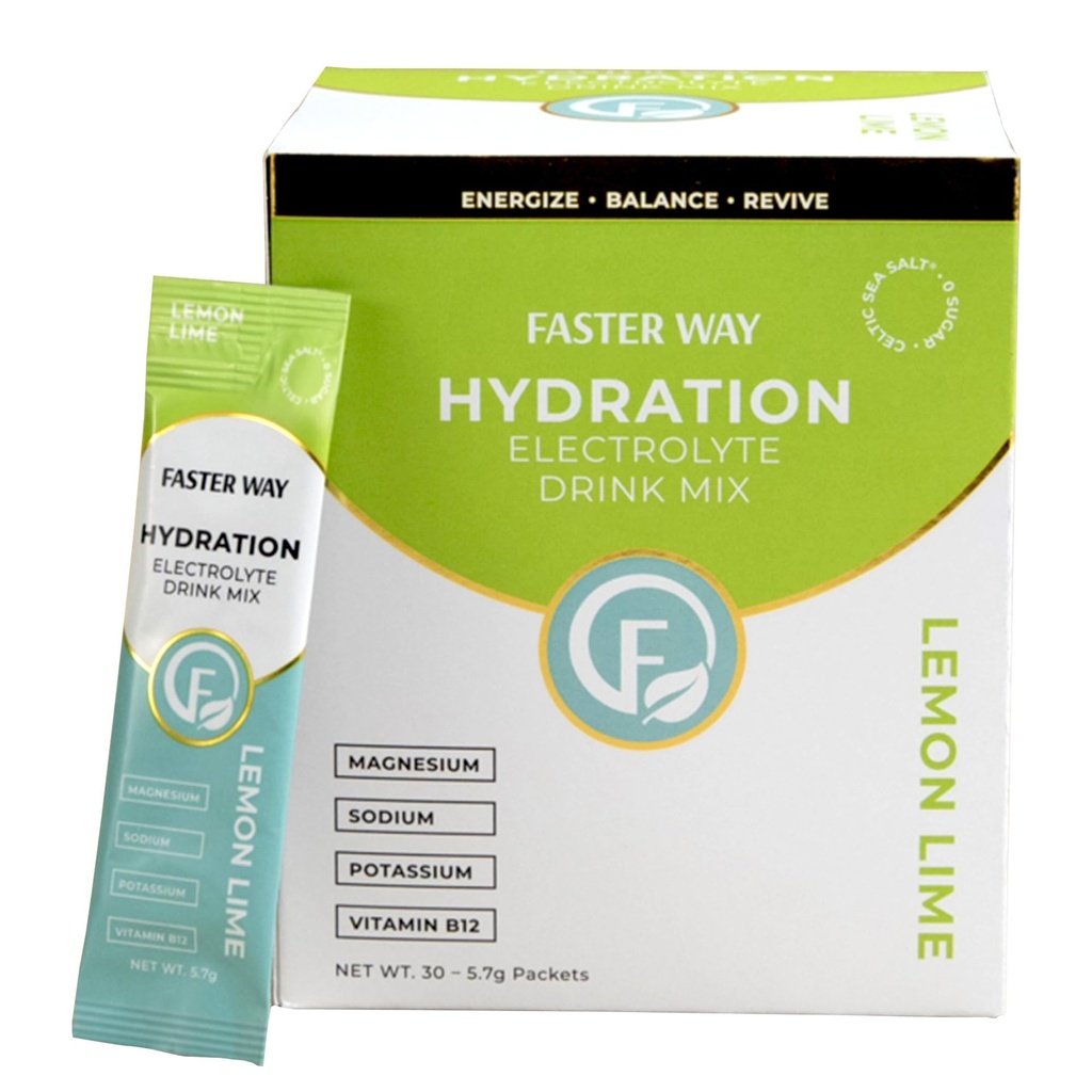 Faster Way - hydrotion - Electrolyte Drink Mix - עם Apple Cider Vinegar, Choline, Probiotics & Natural B ויטמינים - Energyze & Revive - אבקת Packets - Zero Sugars - גלטן חינם - לימון Lime -30 Pack