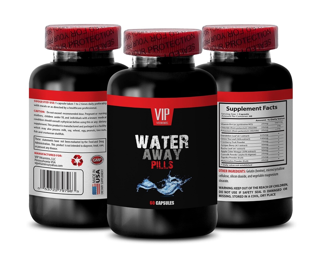 תמיכה בדרכי השתן - WATER AWAY DIURETIC PILLS - Watermelon, Dandelion, Paprika, Potassium, diuretics for water Holding in Feet and Feet, diuretics water Pill, diuretic תוספי מזון, 1B 60 Caps Capsips