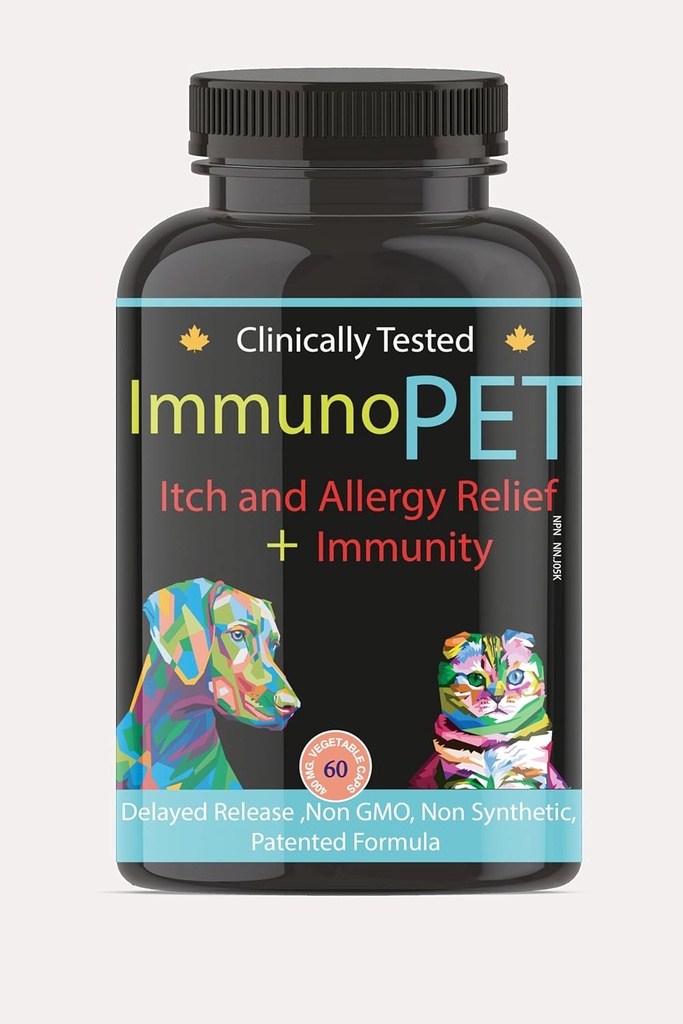 Itchy Skin Relief for Dogs and Cats - Hot Spot Relief - Pet Allergy Support - Cat and Dogs Skin and Coat Supplement - Pet Immunity Support - 60 Caps