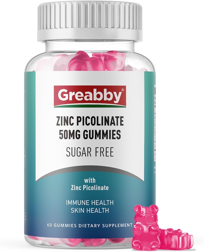 Zinc Gummies - Zinc Picolinate 50 מ"ג, סוכר חינם, גבוה מאוד Absorbable Zinc Picolinate תוספת עבור ילדים ומבוגרים, תמיכה צמיחה, Immune פונקציונלי, בריאות העור, 60 חניכיים