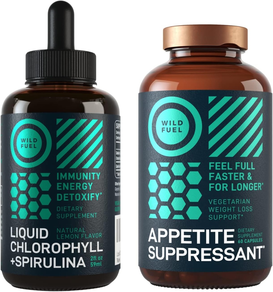 WILD FUEL Appetite Suppressant ונוזל Chlorophyll טיפות Detox Bundle