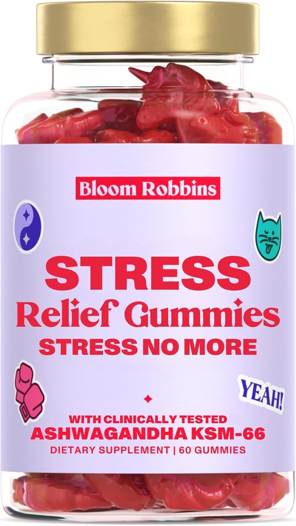 Ashwagandha Gummies - Stress Relief Gummies with Ashwagandha KSM-66 & Lemon Balm Extract - Stress Gummies & Calm Gummies with KSM-66 - רגיעה טבעונית Ashwagandamies (60count)