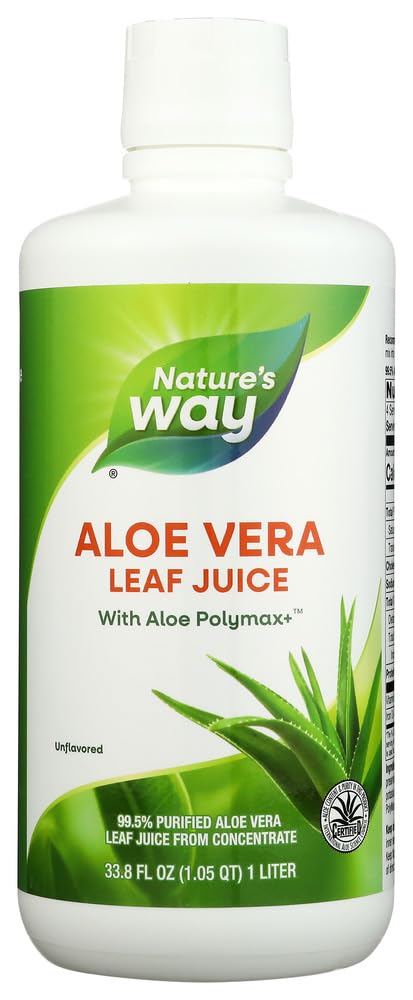 דרכו של הטבע Aloe Vera Leaf Juice with Polymax+, 99.5% הנחה את Aloe Vera Leaf Juice מ Concentrate, Unflavored, 33.8 Fl Oz