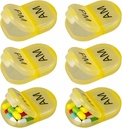 6 Pack Pill מארגנת Pocket Small Case Holder Am Pm Pill Case Portable Two Compartment Round Travel 2 פעמים ביום עבור תוספי תרופות ויטמינים