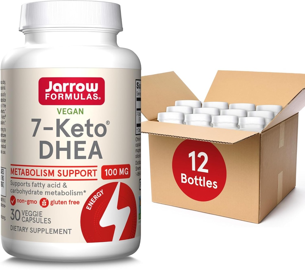 Jarrow Formulas 7-Keto DHEA 100 מ"ג, תוספת תזונתית עבור Fatty Acid ו Carbohydrate Metabolism תמיכה, 30 קפסולות Veggie, 15-30 יום אספקה, חבילה של 12
