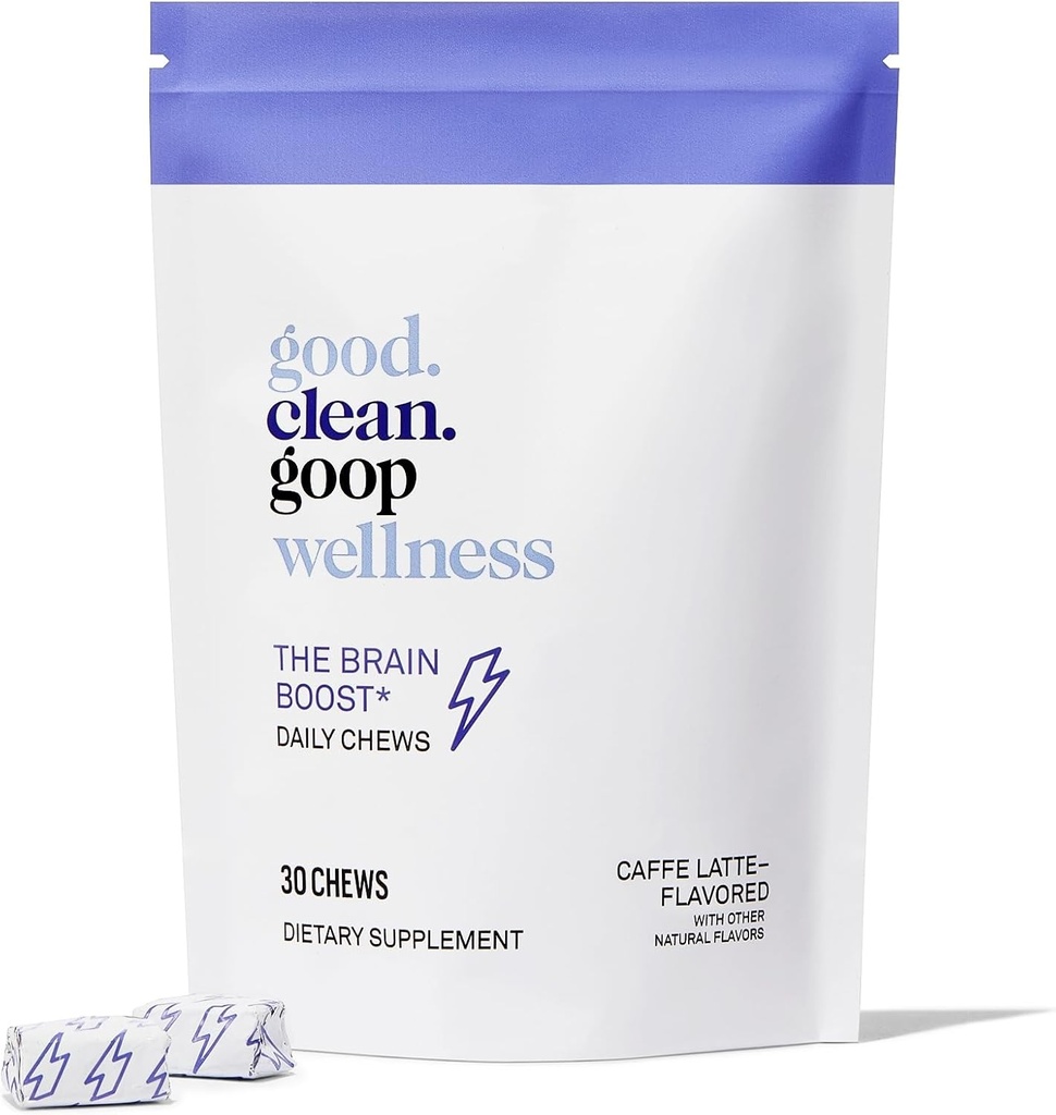 טוב.clean.goop Health The Brain Boost Daily Chews | תוספת תזונתית לאנרגיה ו- Focus | L-theanine & Caffeine | Caffe Latte Flavored | Brain Booster with Nootropics | Pack of 30 Chews