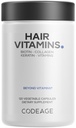 ויטמין שיער Codeage ויטמינים 10000 mcg Biotin, Keratin, Collagen, ויטמין A, B12, C, D3, E, Zinc, Turmeric, Probiotics, Enzymes, Inositol - תמיכה לשיער - גלולות שיער בריאות - 120 קפסולות