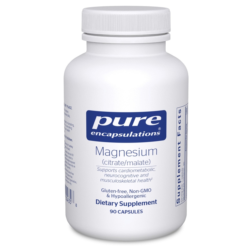 Encapsulations Magnesium (Citrate/Malate) - תוסף מגנזיום לתמיכה בזמינות תזונתית, אנרגיה, עצמות ובריאות לב * - עם Magnesium Citrate & Malate - 90 קפסולות