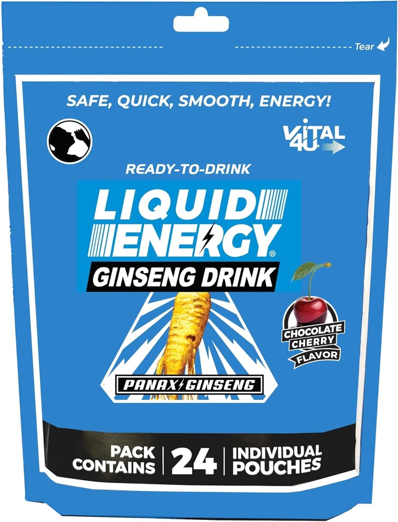 VITAL 4U® נוזל אנרגיה נורה - גינזנג, מתוקן באופן טבעי, צ'רי פלאמור, 24 ct
