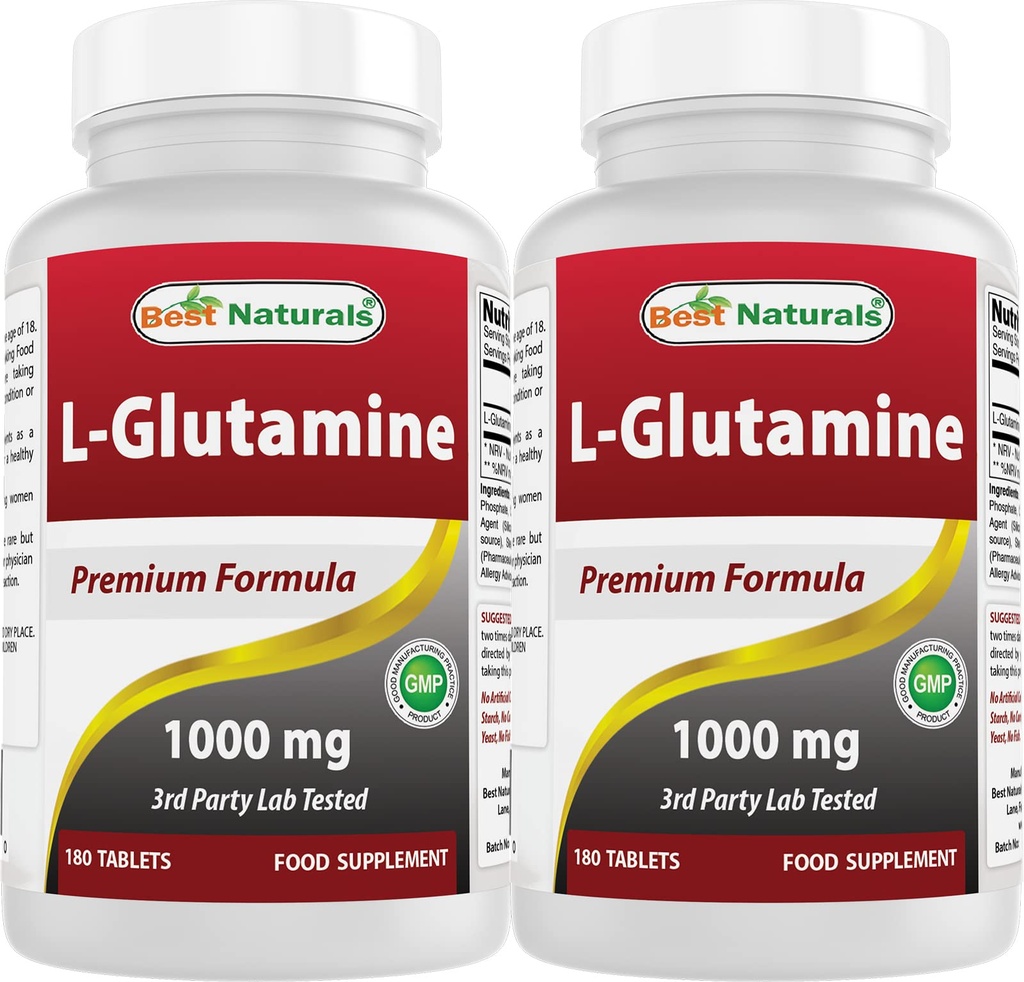 Best Naturals L-Glutamine 1000 מ"ג 180 טבליות (Pack of 2)