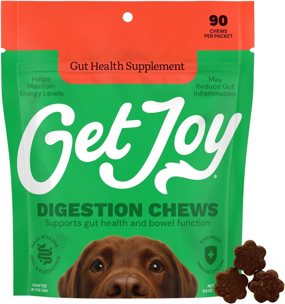 Get Joy Digest Chews, Gut Health Supplement for Dogs, Vet המומלצת Soft Daily Digestive Health & Immune Support with Prebiotics, Probiotics & Postbiotics, Made in USA, 90 Count