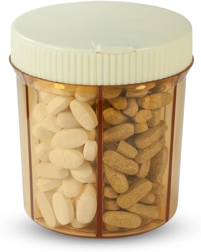 Vitanizer ויטמין & Pill מארגנת - 6 השוואת מצב עם Easy Turn Lid Dispenser - Fits All Size Tablets & תוספים - Sturdy, Safe, UV Protective פלסטית