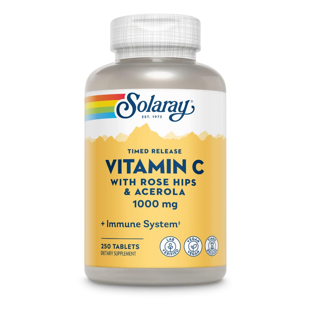 SOLAרי ויטמין C w/Rose HIPS & Acerola | 1000mg | Two-Stage Timed-Release Healthy Immune function, Skin, Hair & Nails Support