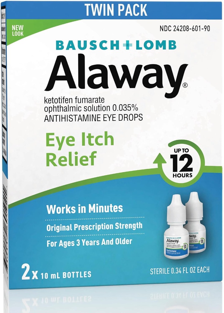Alaway Antihistamine, Eye Itch הקלה טיפות, Twin Pack, 0.34 oz כל אחד