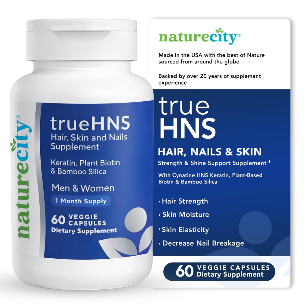 NatureCity True-HNS Hair Nails ו- Skin Cynatine Keratin ו- Plant Based Biotin ויטמין תוסף