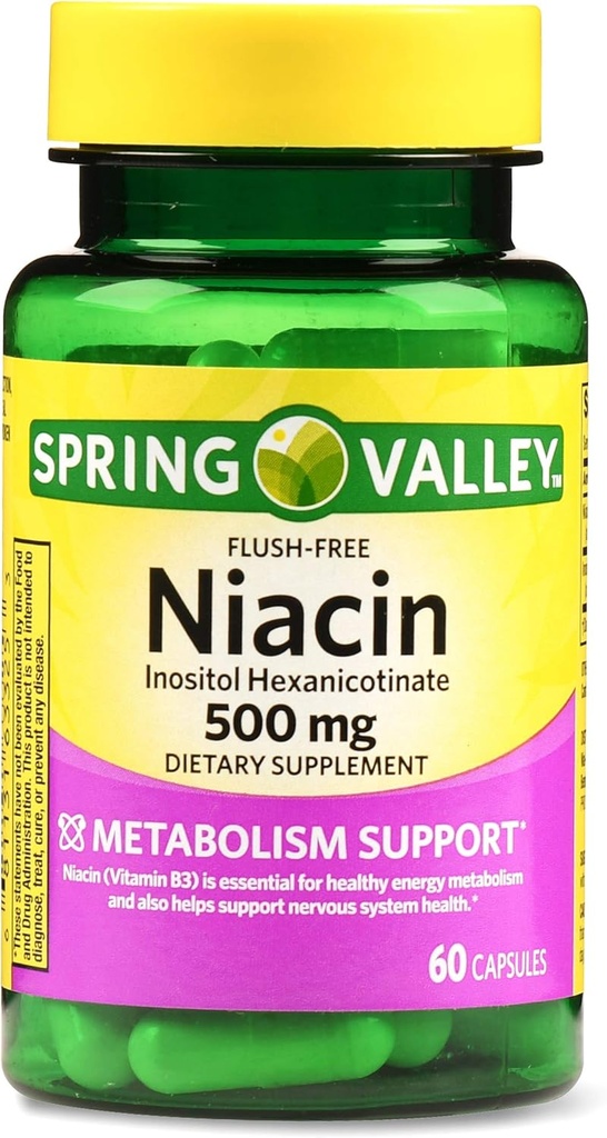 בסביבה הקרובה של Spring Valley Flush-free Niacin 500 מ"ג Metabolism Support, 60 קפסולות (Pack of 2)