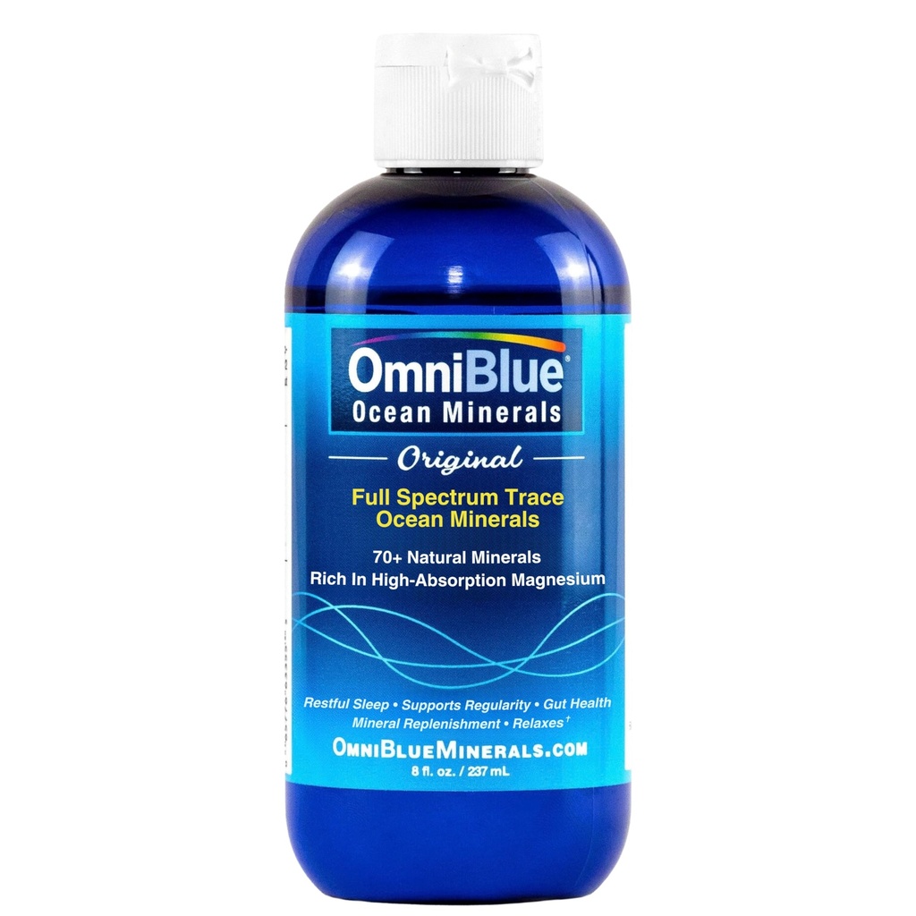 Omni Blue Ocean מינרלים - 70+ Trace מינרלים & נוזל מגנזיום - Potassium, Chloride- Low Sodium - תמיכה טבעית לשינה, עיכול, סדירות, הידרציה ואלקטרוליטזון (8 oz)