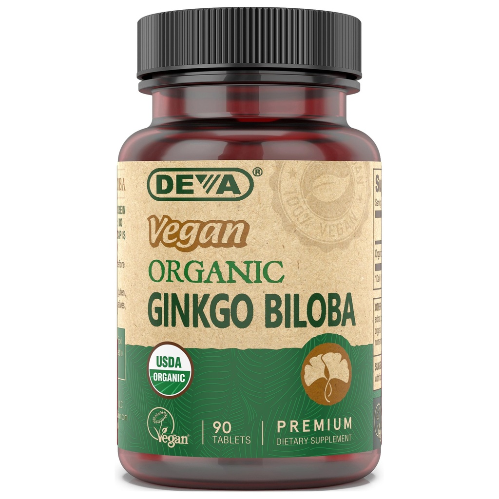 DeVA טבעוני גינקו Biloba Dietary תוסף, USDA אורגני, החברה טבעונית מוסמך, Easy-to-Swallow Tiny Tablets, 300 מ"ג., בקבוק 90-Count